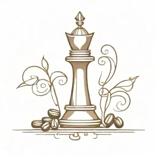 An abstract tattoo of a bishop chess piece composed of coffee beans and musical symbols tattoo design idea