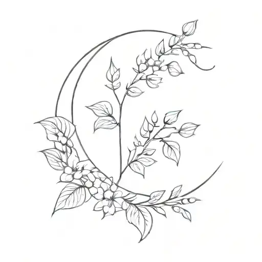 floral moon spine tattoo design idea