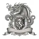 dragon family crest with scroll tattoo design idea