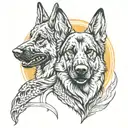 two heads of haunted  german shepherd dogs tattoo design idea