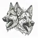 two heads of haunted  german shepherd dogs tattoo design idea