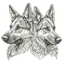 two heads of haunted  german shepherd dogs tattoo design idea