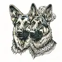 two heads of possessed german shepherd dogs standing guard tattoo design idea