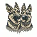 two heads of possessed german shepherd dogs standing guard tattoo design idea