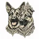 two heads of possessed german shepherd dogs standing guard tattoo design idea