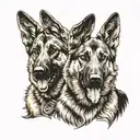 two heads of possessed german shepherd dogs standing guard tattoo design idea
