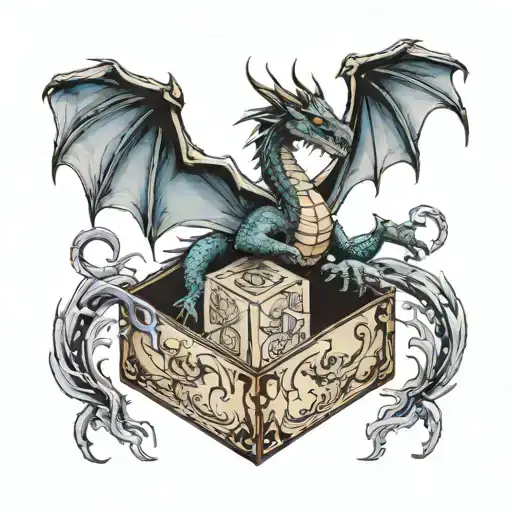 "Design a tattoo of a dragon imagining its family inside a box." tattoo design idea