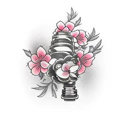 Dumbbell wrapped in cherry blossom tattoo design idea