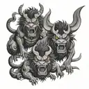 oni and Cerberus guarding tattoo design idea