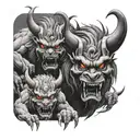 oni and Cerberus guarding tattoo design idea