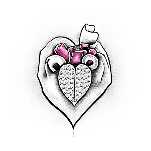 heart with flowers coming out and hand wrapped around it tattoo design idea