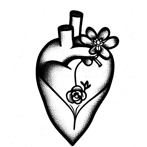 heart with flowers coming out and hand wrapped around it tattoo design idea
