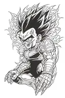 create Vegeta from Dragon Ball with a bad face, the image must be focused from the elbow up, drawing made on paper tattoo design idea