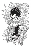 create Vegeta from Dragon Ball with a bad face, the image must be focused from the elbow up, drawing made on paper tattoo design idea