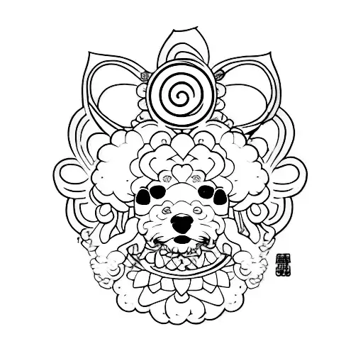 om and toy poodle tattoo design idea