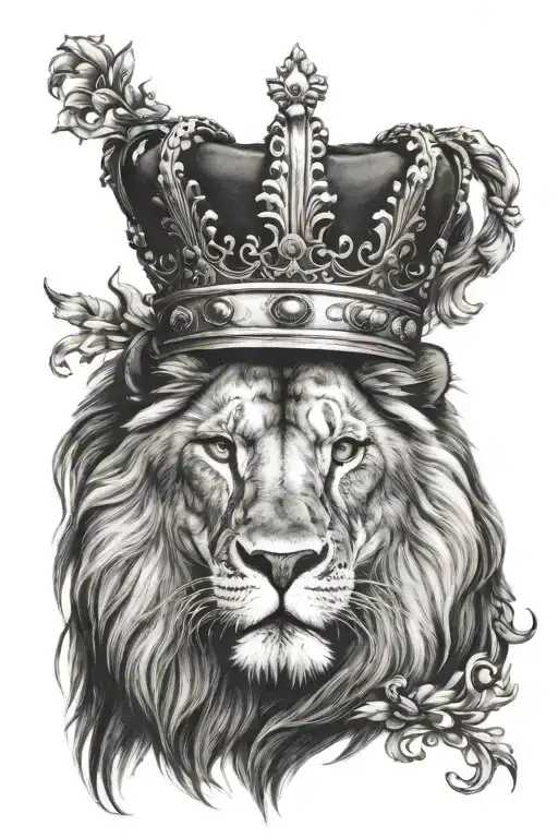 Father and black lion with crown tattoo design idea