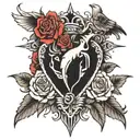 heart, dagger, phoenix, roses blooming tattoo design idea