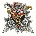 heart, dagger, phoenix, roses blooming tattoo design idea