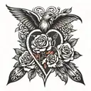 heart, dagger, phoenix, roses blooming tattoo design idea