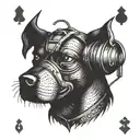 devil dog with night vision goggles drilled into its head on a playing card  tattoo design idea