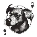 devil dog with night vision goggles drilled into its head on a playing card  tattoo design idea