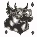 devil dog with night vision goggles drilled into its head on a playing card  tattoo design idea