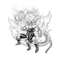 A dynamic and action-packed scene featuring characters from Dragon Ball in a fierce battle tattoo design idea