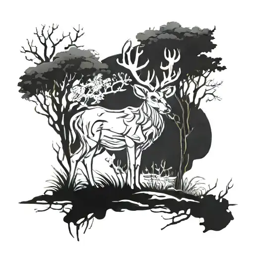 Combine elements of anime and deer to create a mystical forest guardian tattoo tattoo design idea