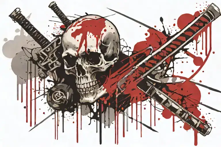 punk rock and skull with katana tattoo design idea