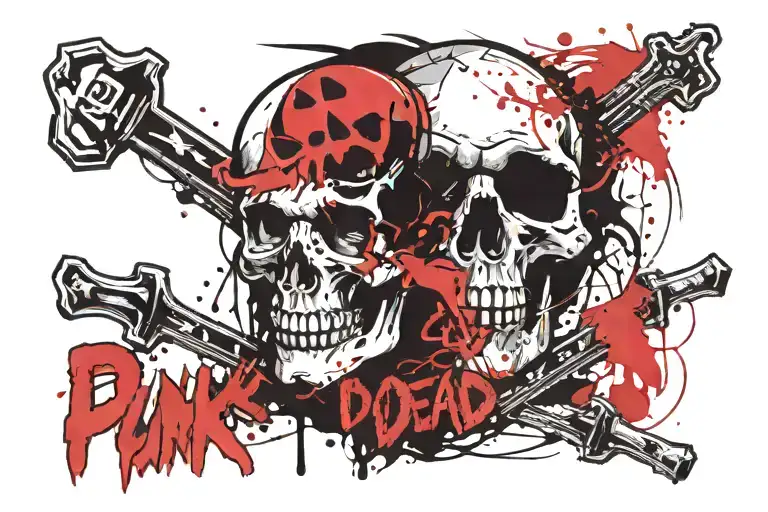 punk rock and the inscription punk not dead half alive and a skull and crossbones tattoo design idea