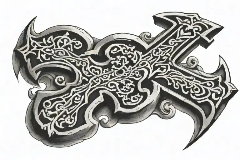 rock and orthodox cross tattoo design idea