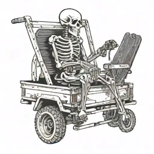 two skeletons in love sitting in the back of a truck  tattoo design idea