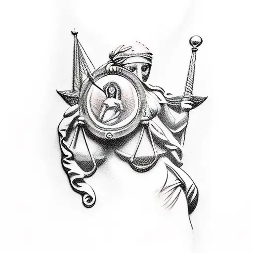 lady justice blindfolded by thorns tattoo design idea
