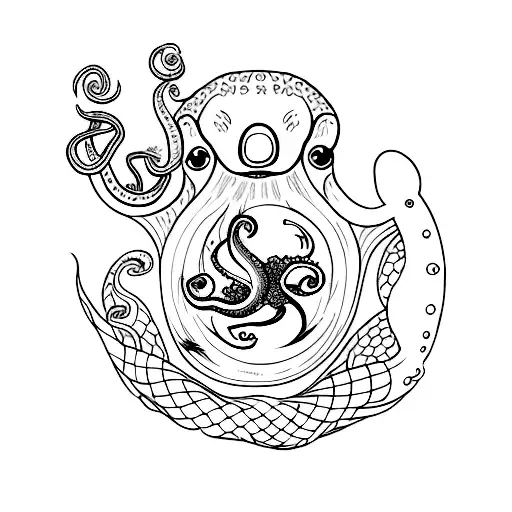 tattoo with octopus, narwhal, koala, and flamingo  tattoo design idea