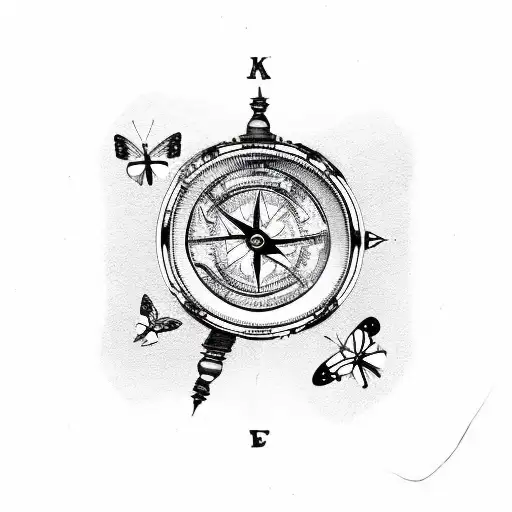 broken lamp with butterfly and broken compass tattoo design idea