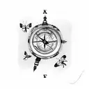broken lamp with butterfly and broken compass tattoo design idea