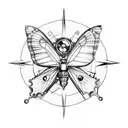 broken lamp with butterfly and broken compass tattoo design idea