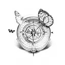 broken lamp with butterfly and broken compass tattoo design idea