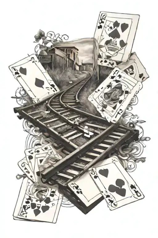 RAILROAD TRACK, PLAYING CARDS, SHEET MUSIC tattoo design idea