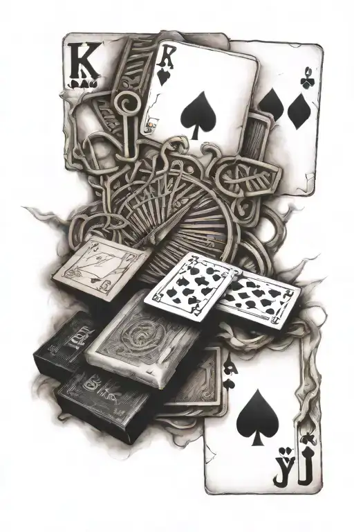 RAILROAD TRACK, PLAYING CARDS, SHEET MUSIC tattoo design idea