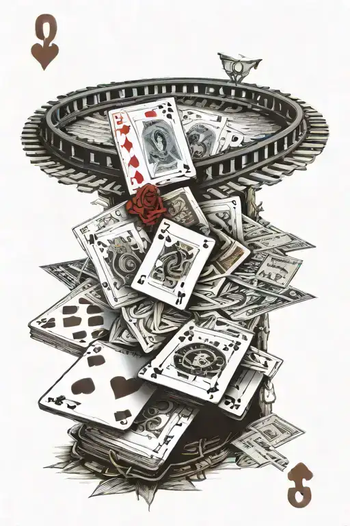 RAILROAD TRACK, PLAYING CARDS, SHEET MUSIC, MUSIC SYMBOLS tattoo design idea