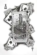 RAILROAD TRACK, PLAYING CARDS, SHEET MUSIC tattoo design idea
