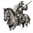  	1.	Warrior: Replace the samurai with a Kazakh batyr. The batyr should wear traditional Kazakh armor, which includes a  tattoo design idea