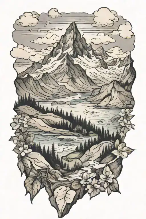 Swiss mountain landscape tattoo design idea