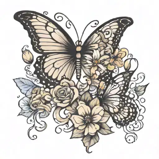 ways why aren't you smiling butterflies and flowers tattoo design idea