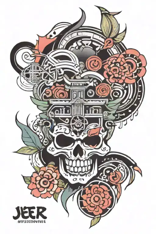 japan style, music, neotribal y2k cybersigilism tattoo design idea