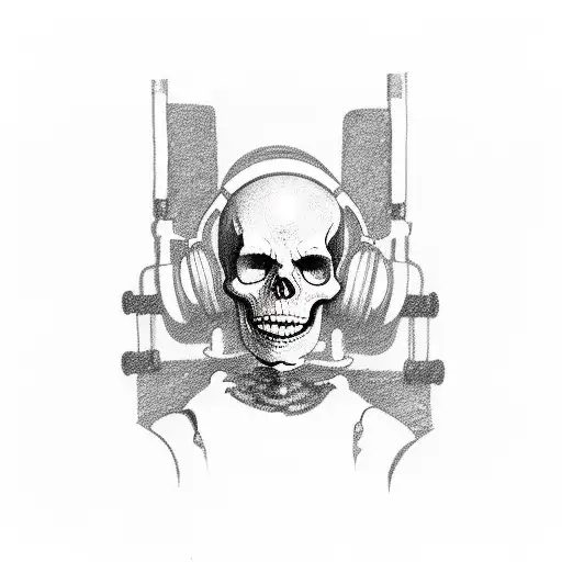 Skeleton with music from Travis scott, Bad Bunny, Tyler the creator, 21 Savage, and Lil tecca tattoo design idea