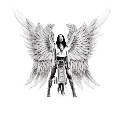black Angel, dreadlock, warrior, wings tattoo design idea