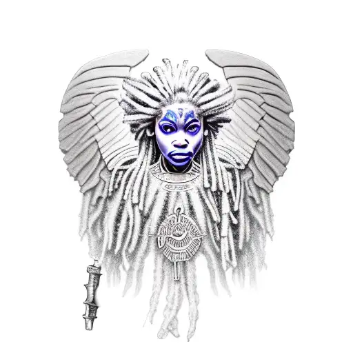 african warrior Angel, dreadlocks tattoo design idea