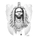 african warrior Angel, dreadlocks tattoo design idea